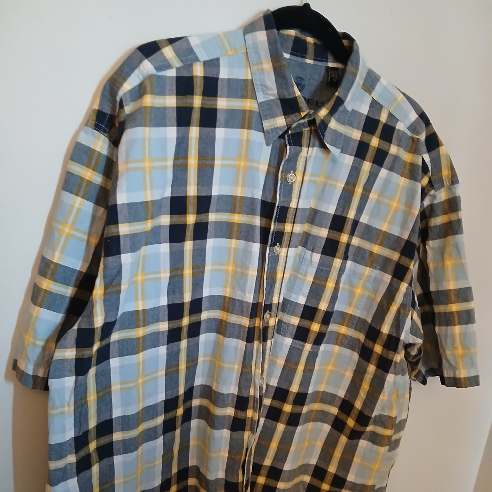 Decibel Plaid Men XXL SS button Shirt Cotton Button Up Front Chest Pocket Logo